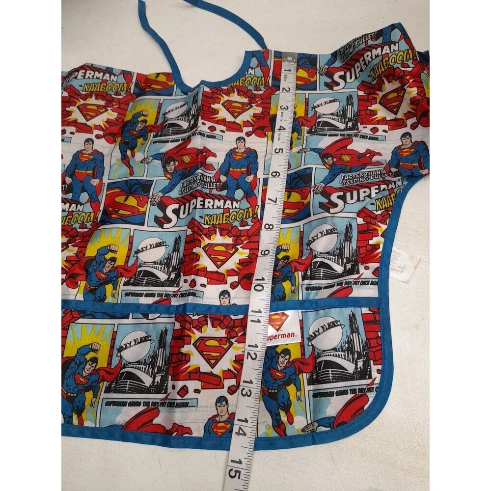 Vtg Bumkins Superman bib With Pockets kids boys girls Long Sleeve